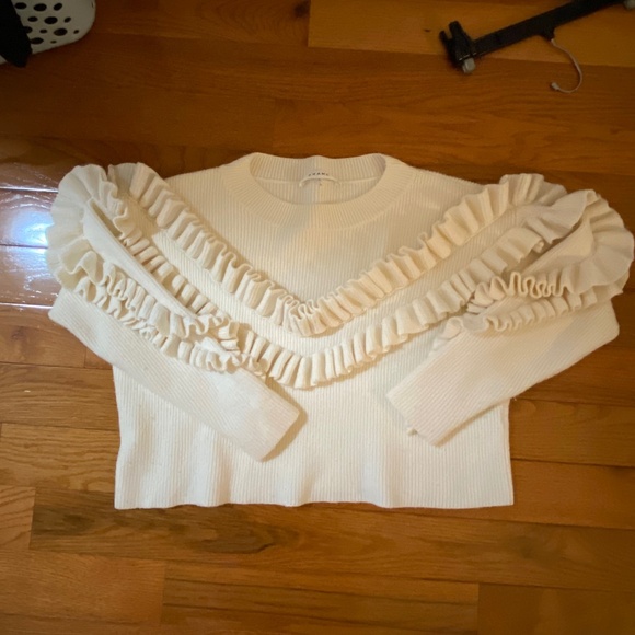 Frame Ribbed Ruffle Wool Blend Sweater Ruffle Slouchy - Picture 5 of 6